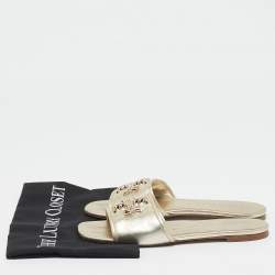 Tory Burch Gold Leather Eleanor Flat Slides Size 37.5