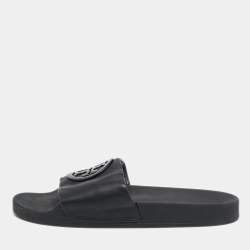 Tory Burch Black Leather Double T Flat Slides Size 39.5