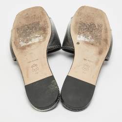 Pre Owned Tory Burch Grey Snakeskin Embossed Leather Ines Flat Sandals Size 37.5