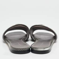Pre Owned Tory Burch Grey Snakeskin Embossed Leather Ines Flat Sandals Size 37.5