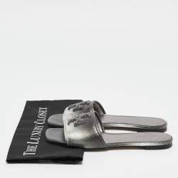Pre Owned Tory Burch Grey Snakeskin Embossed Leather Ines Flat Sandals Size 37.5