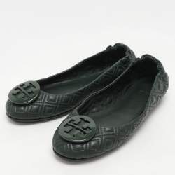 Tory Burch Green Leather Minnie Ballet Flats Size 38