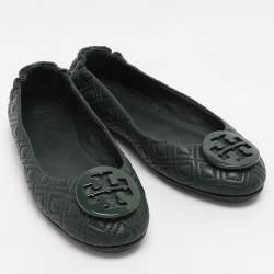 Tory Burch Green Leather Minnie Ballet Flats Size 38