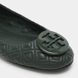 Tory Burch Green Leather Minnie Ballet Flats Size 38