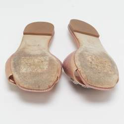 Tory Burch Rose Gold Python Embossed Leather Ines Flat Slides Size 37.5