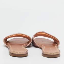 Tory Burch Rose Gold Python Embossed Leather Ines Flat Slides Size 37.5