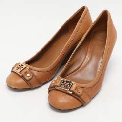 Tory Burch Tan Leather Wedge Pumps Size 38
