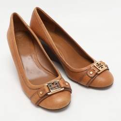 Tory Burch Tan Leather Wedge Pumps Size 38