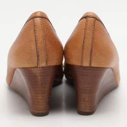 Tory Burch Tan Leather Wedge Pumps Size 38