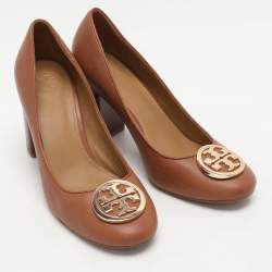 Tory Burch Brown Leather Block Heel Pumps Size 37