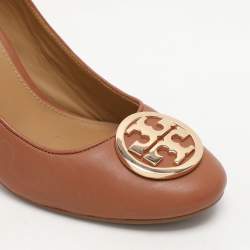 Tory Burch Brown Leather Block Heel Pumps Size 37
