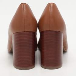 Tory Burch Brown Leather Block Heel Pumps Size 37