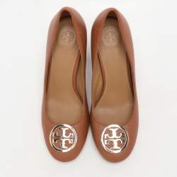 Tory Burch Brown Leather Block Heel Pumps Size 37