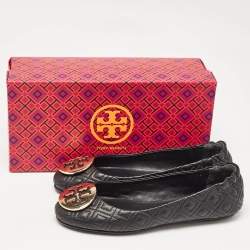 Pre Owned Tory Burch Black Quilted Leather Minnie Ballet Flats Size 36.5