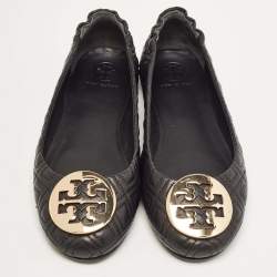Pre Owned Tory Burch Black Quilted Leather Minnie Ballet Flats Size 36.5