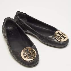 Pre Owned Tory Burch Black Quilted Leather Minnie Ballet Flats Size 36.5
