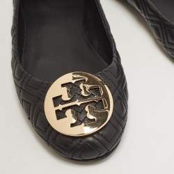 Pre Owned Tory Burch Black Quilted Leather Minnie Ballet Flats Size 36.5