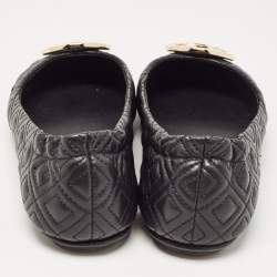 Pre Owned Tory Burch Black Quilted Leather Minnie Ballet Flats Size 36.5