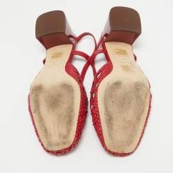 Pre Owned Tory Burch Red Intrecciato Leather Slingback Pumps Size 38.5