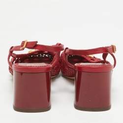 Pre Owned Tory Burch Red Intrecciato Leather Slingback Pumps Size 38.5