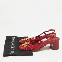 Pre Owned Tory Burch Red Intrecciato Leather Slingback Pumps Size 38.5