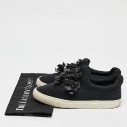 Tory Burch Black Neoprene And Leather Blossom Floral Applique Slip On Sneakers Size 39