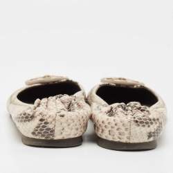 Tory Burch Cream/Black Python Embossed Leather Reva Scrunch Ballet Flats Size 36