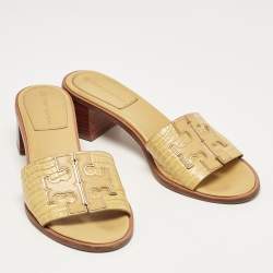 Pre Owned Tory Burch Yellow Croc Embossed Leather Ines Slide Sandals Size 39