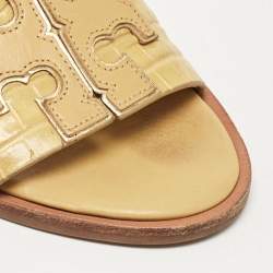 Pre Owned Tory Burch Yellow Croc Embossed Leather Ines Slide Sandals Size 39