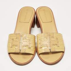 Pre Owned Tory Burch Yellow Croc Embossed Leather Ines Slide Sandals Size 39