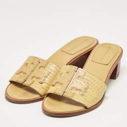 Pre Owned Tory Burch Yellow Croc Embossed Leather Ines Slide Sandals Size 39