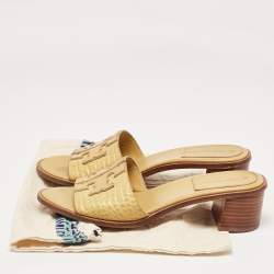 Pre Owned Tory Burch Yellow Croc Embossed Leather Ines Slide Sandals Size 39