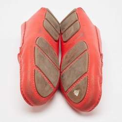 Pre Owned Tory Burch Red Leather Perforated Logo Slip On Loafers Size 38