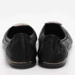 Tory Burch Black Satin Crystal Logo Embellished Ballet Flats Size 36.5