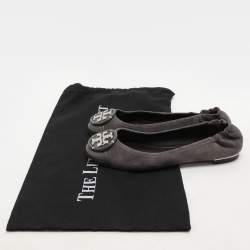 Tory Burch Dark Grey Patent Leather and Suede Reva Ballet Flats Size 36