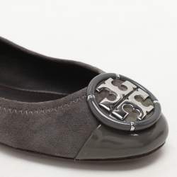 Tory Burch Dark Grey Patent Leather and Suede Reva Ballet Flats Size 36