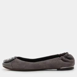 Tory Burch Dark Grey Patent Leather and Suede Reva Ballet Flats Size 36