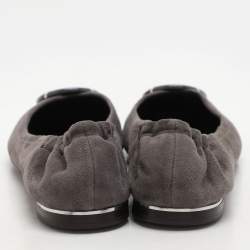 Tory Burch Dark Grey Patent Leather and Suede Reva Ballet Flats Size 36