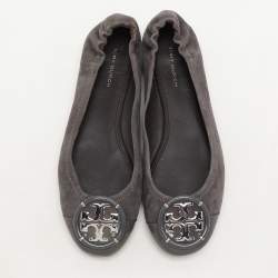 Tory Burch Dark Grey Patent Leather and Suede Reva Ballet Flats Size 36