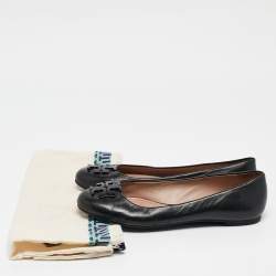 Pre Owned Tory Burch Black Leather Lowell Ballet Flats Size 37.5