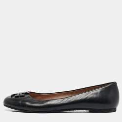 Pre Owned Tory Burch Black Leather Lowell Ballet Flats Size 37.5