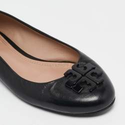 Pre Owned Tory Burch Black Leather Lowell Ballet Flats Size 37.5