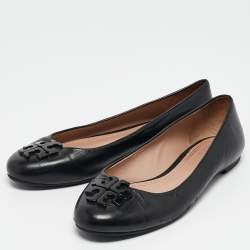 Pre Owned Tory Burch Black Leather Lowell Ballet Flats Size 37.5