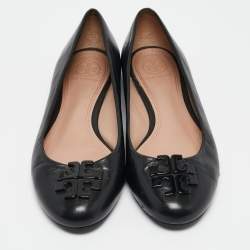 Pre Owned Tory Burch Black Leather Lowell Ballet Flats Size 37.5
