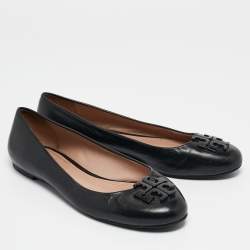 Pre Owned Tory Burch Black Leather Lowell Ballet Flats Size 37.5