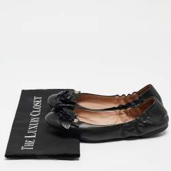 Tory Burch Black Leather Blossom Ballet Flats Size 37.5