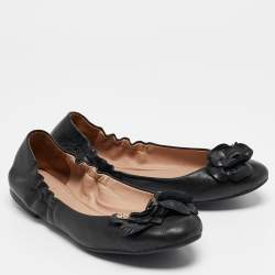 Tory Burch Black Leather Blossom Ballet Flats Size 37.5