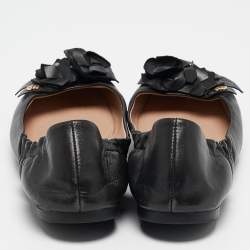 Tory Burch Black Leather Blossom Ballet Flats Size 37.5