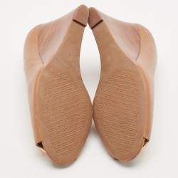 Pre Owned Tory Burch Tan Leather Benton Peep Toe Wedge Pumps Size 38