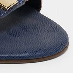Tory Burch Brown/Blue Leather T-Strap Flat Sandals Size 40 